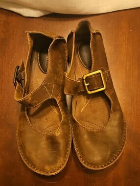 Clarks Brown Suede Mary Jane Flats with Buckle